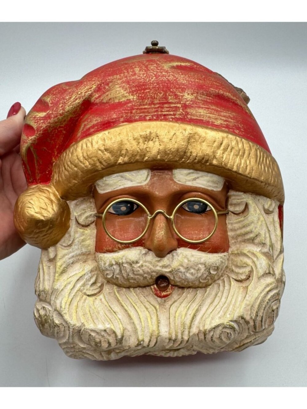 Hand-Carved Santa Claus Wooden Handbag By Timmy Woods Beverly Hills - Picture 2 of 13